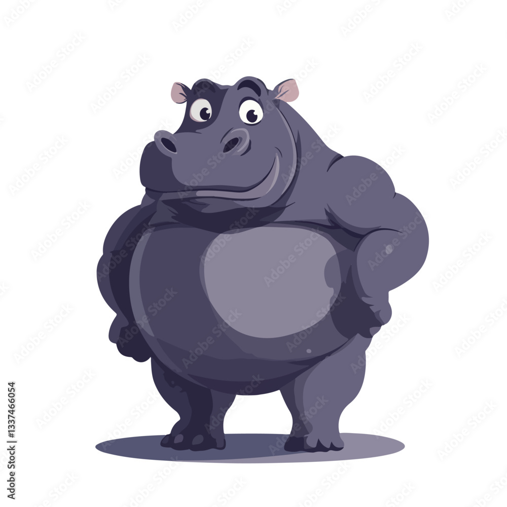 Fototapeta premium Adorable Strong Muscle Body Hippopotamus Cartoon Illustration
