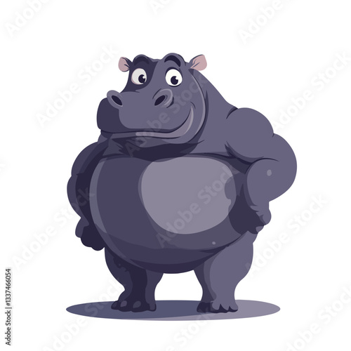 Adorable Strong Muscle Body Hippopotamus Cartoon Illustration