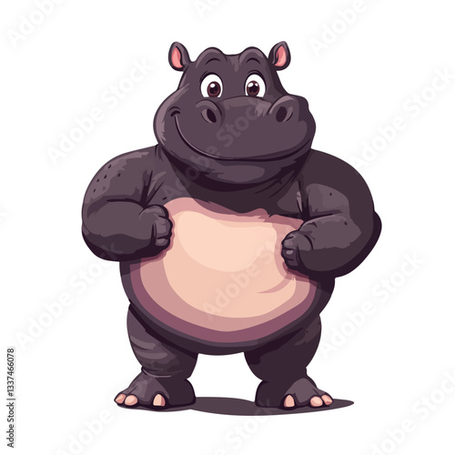 Adorable Strong Muscle Body Hippopotamus Cartoon Illustration
