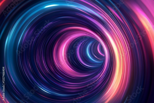 Abstract Swirling Neon Tunnel of Light and Color