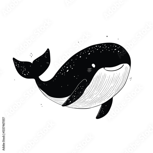Adorable Hand-Drawn Cartoon Vector Illustration of a Cute Whale