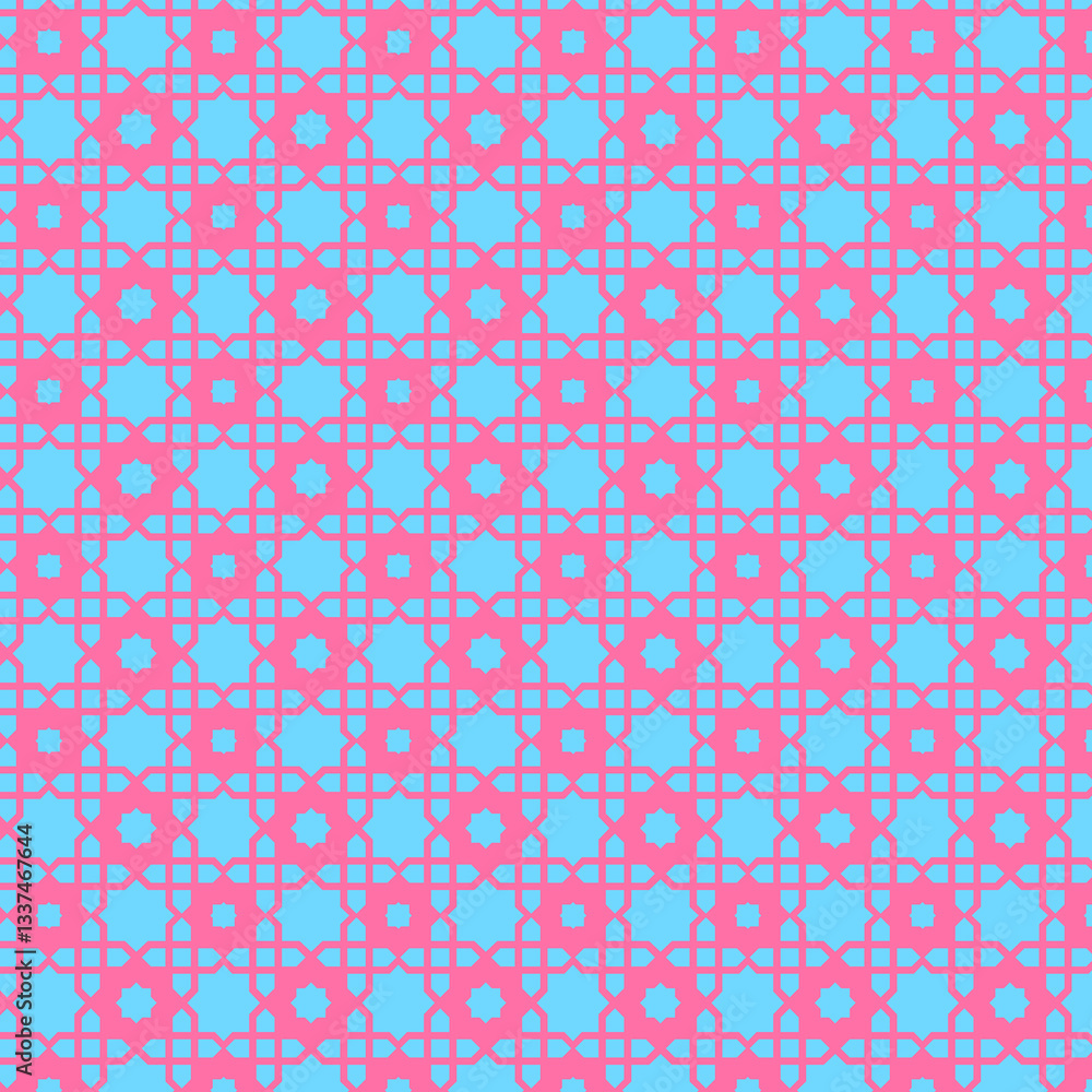 Fototapeta premium Colorful geometric pattern with pink and blue shapes creating a vibrant background