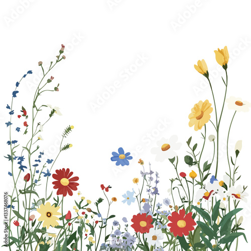 Elegant Dainty Wildflowers Frame - Isolated White Background EPS