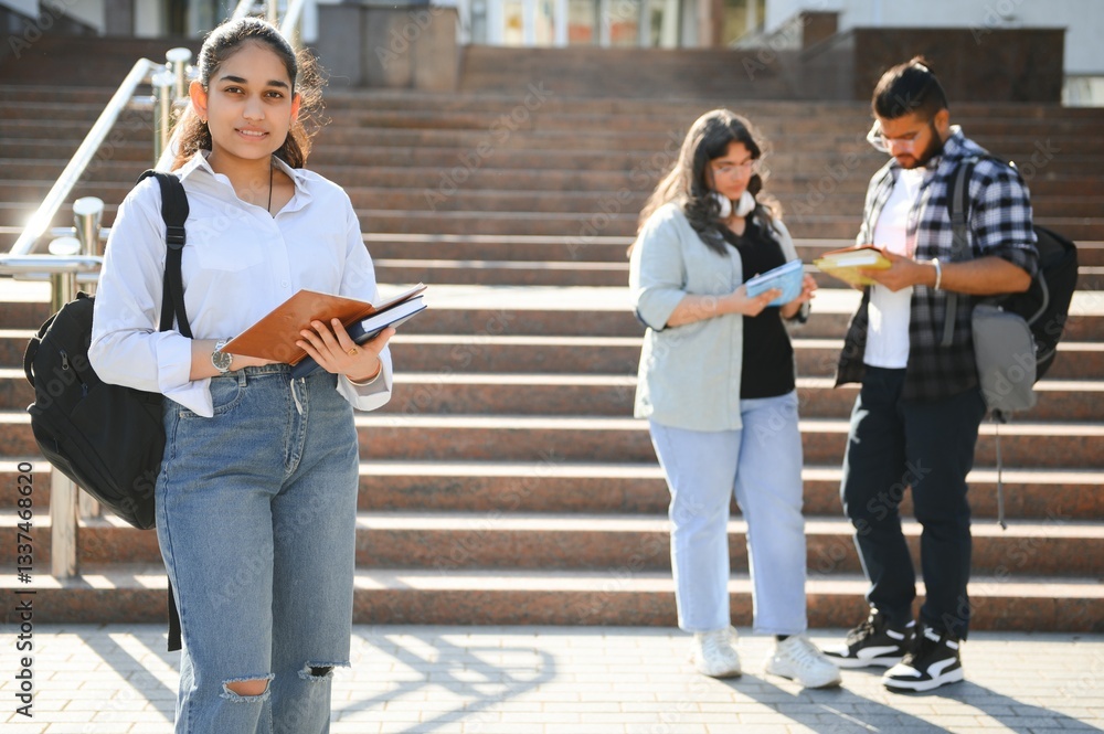 Fototapeta premium Group of Indian or Asian college students in the campus