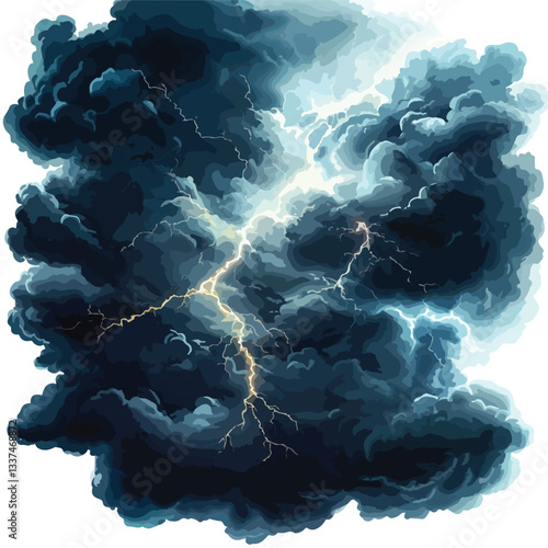 Dramatic Dark Clouds with Lightning Thunderstorm and Storm Illustration