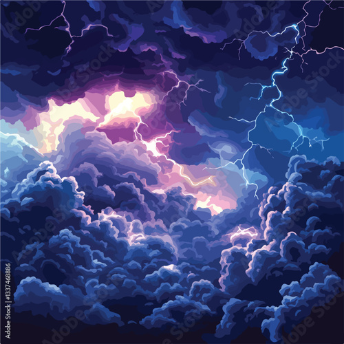 Dramatic Dark Clouds with Lightning Thunderstorm and Storm Illustration