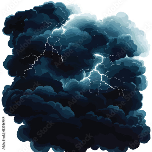 Dramatic Dark Clouds with Lightning Thunderstorm and Storm Illustration