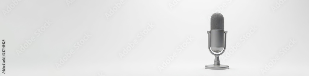 Sleek microphone with sturdy stand, pure white backdrop , singing, podcast Sleek microphone with sturdy stand, pure white backdrop , singing, podcast