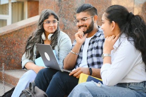 Group of smiling multiethnic near university campus