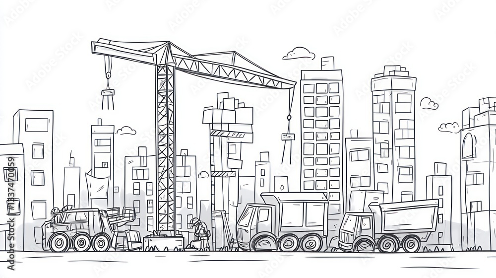Obraz premium City Construction Site Line Drawing (1)