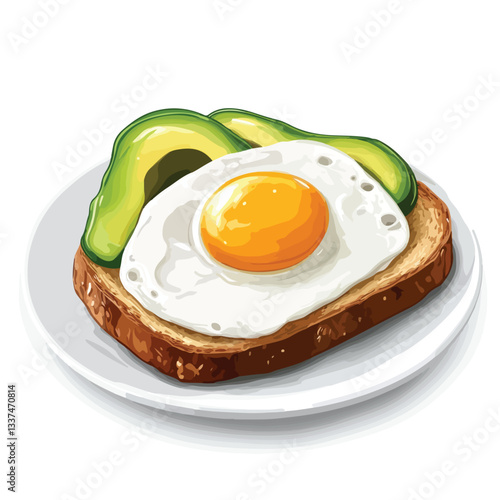 Delicious Avocado Toast with Fried Egg on Plate