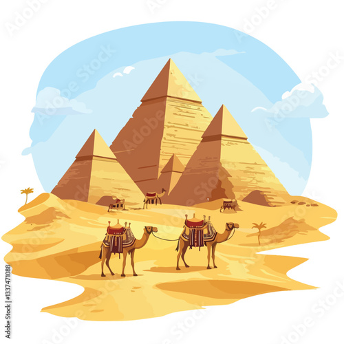 Egyptian Pyramids Desert Landscape Camel