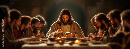 Jesus Christ at Last Supper with 12 Disciples Banner