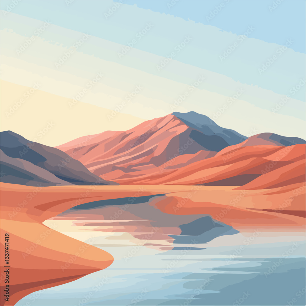Fototapeta premium Scenic Desert Mountain Oasis Lake Sunrise Landscape