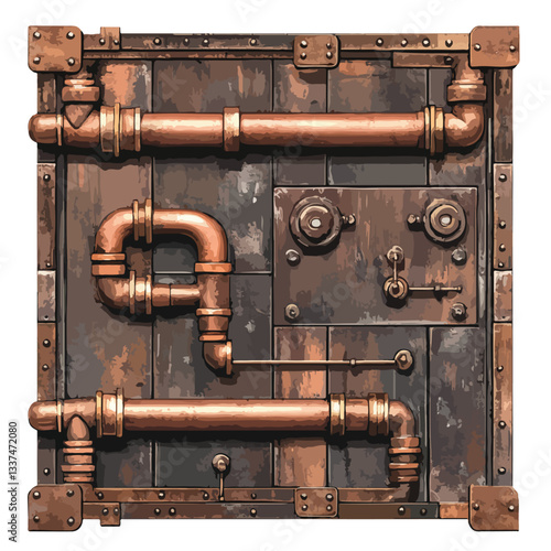 Detailed Steampunk Copper Pipe Industrial Panel Design