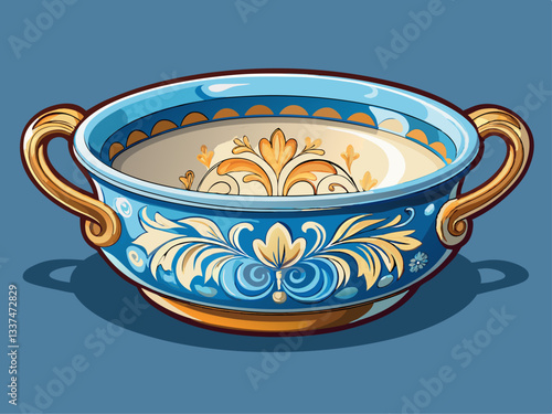 vector of deep porcelain serving dish with two small side handles