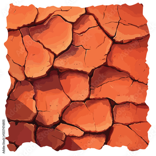 Dry Cracked Red Clay Surface with Layers and Crevices