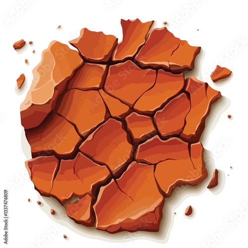 Dry Cracked Red Clay Surface with Layers and Crevices
