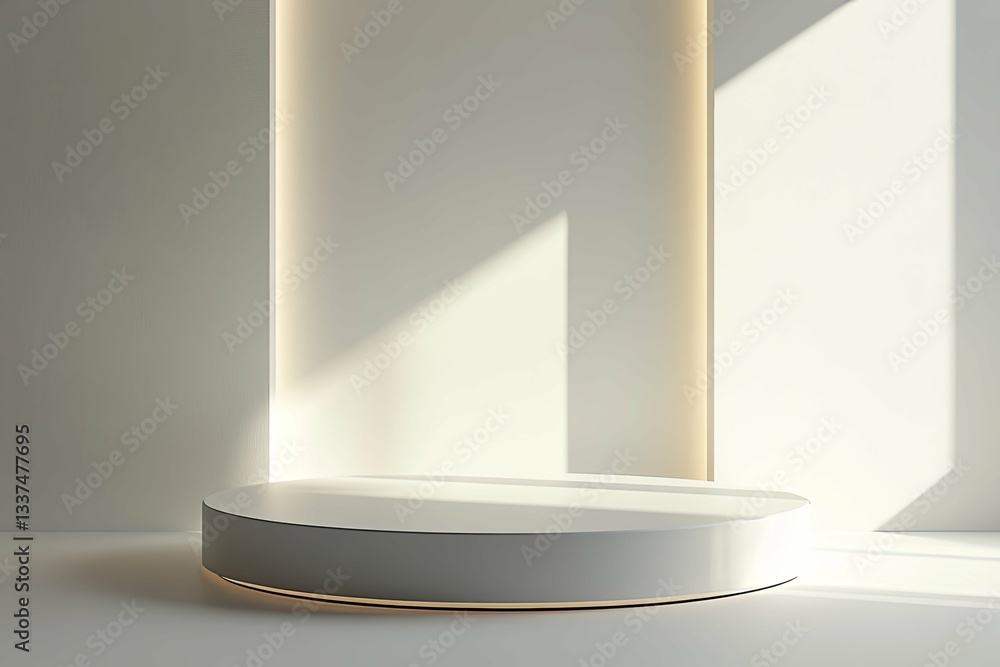 Fototapeta premium A minimalistic image featuring a white podium with ambient lighting