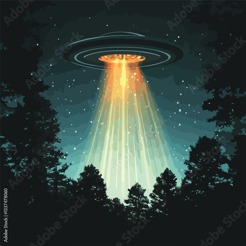 Eerie Alien UFO Abduction in Night Sky
