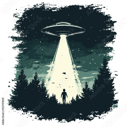 Eerie Alien UFO Abduction in Night Sky