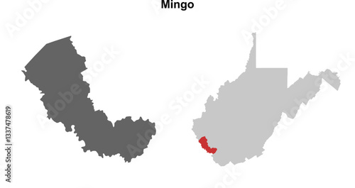 Mingo County (West Virginia) blank outline map set