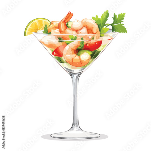 Elegant Shrimp Ceviche in Martini Glass Vector Illustration