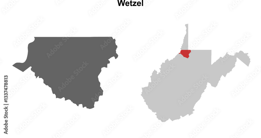 Fototapeta premium Wetzel County (West Virginia) blank outline map set