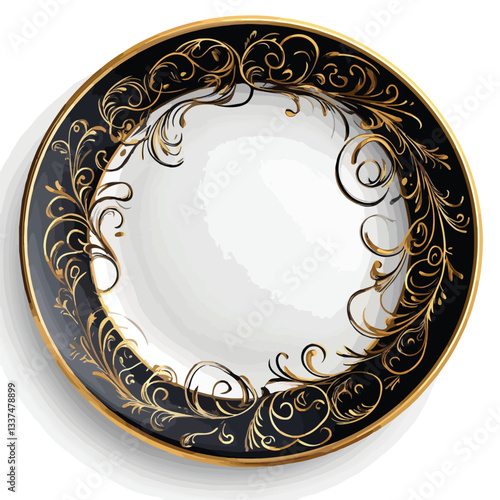 Elegant Swirl Design Decorative Plate with Gold