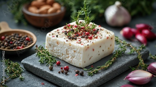 Wallpaper Mural White cheese block with herbs and spices Torontodigital.ca