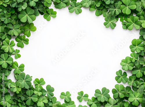 Bunch of Clovers on White Background with Ample Empty Space – Minimalist Natural Concept