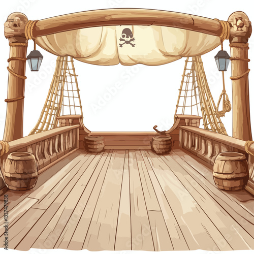 Serene Empty Pirate Ship Deck Background for Theater Set Design