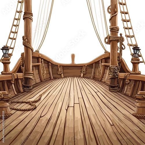 Serene Empty Pirate Ship Deck Background for Theater Set Design