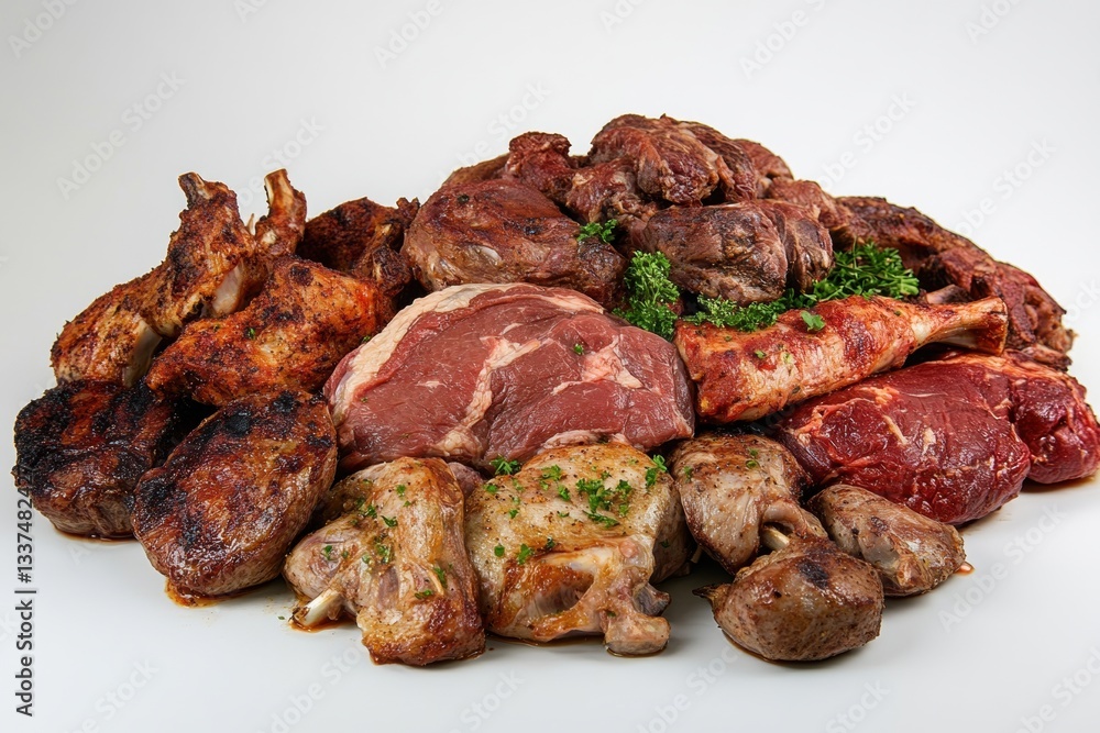 Colorful Display of Grilled Meats on a Clean Surface Colorful Display of Grilled Meats on a Clean Surface