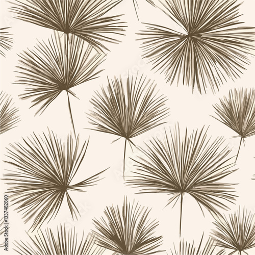 Tropical Fan Palm Leaves on Light Background