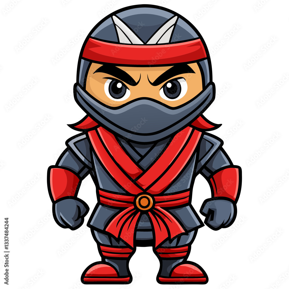 Fototapeta premium a cartoon ninja character in a stealthy pose, ready for action. The ninja is depicted with a stern expression and a traditional outfit