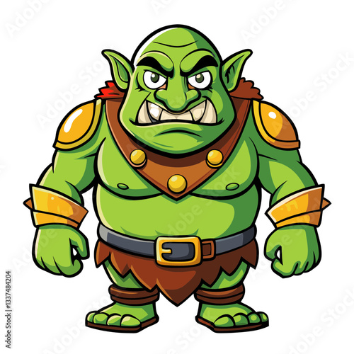 a cartoon troll character with a fierce expression, ready for battle. The troll is green-skinned, muscular, and stands defiantly