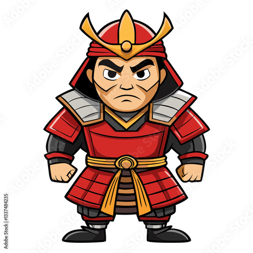 a stylized illustration of a fierce samurai warrior in traditional attire, embodying strength and discipline. He stands ready