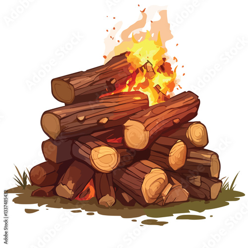Firewood Pile Cartoon Vector Set for Bonfire Themes