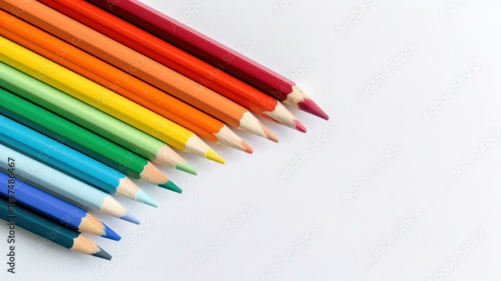 Vibrant colored pencils in a sleek metal holder surrounded by scattered art supplies for creativity and inspiration. Vibrant colored pencils in a sleek metal holder surrounded by scattered art supplies for creativity and inspiration.