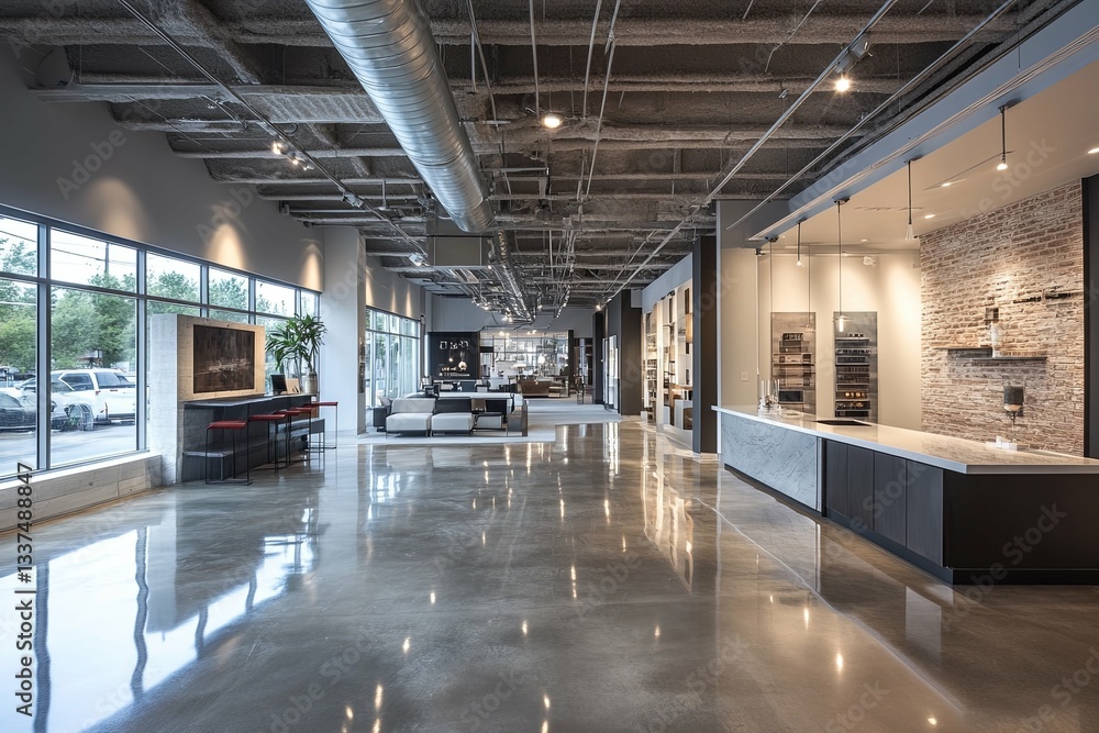 Obraz premium A spacious modern interior design showcases an elegant showroom layout