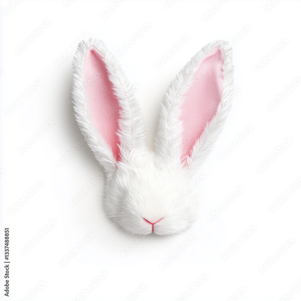 Fototapeta premium Rabbit Ears Sticking Out from White Banner on White Background – Minimalist Easter Concept