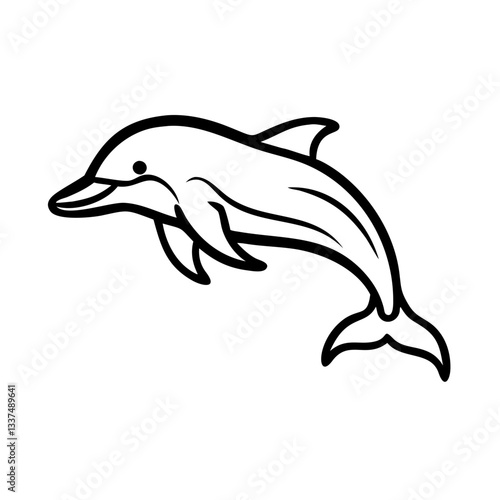 Dolphin icon swimming happily in ocean, marine life concept