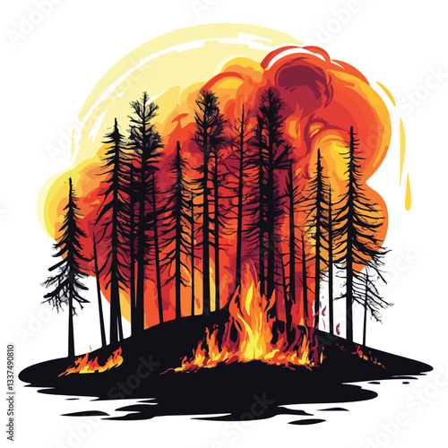 Threat of Forest Fires on Environment Vector Illustration