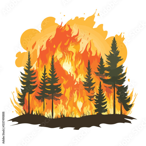 Threat of Forest Fires on Environment Vector Illustration