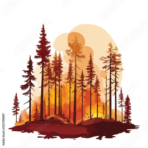 Threat of Forest Fires on Environment Vector Illustration