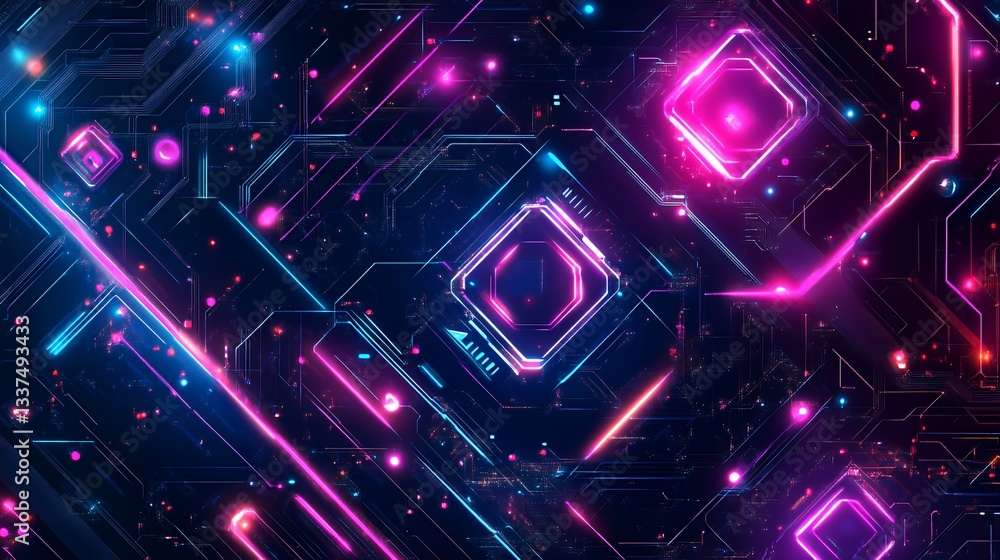 Obraz premium Abstract Neon Circuit Board Digital Artwork