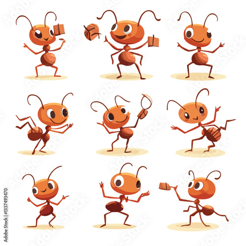 Funny Working Ants Characters: Cartoon Ant Walk