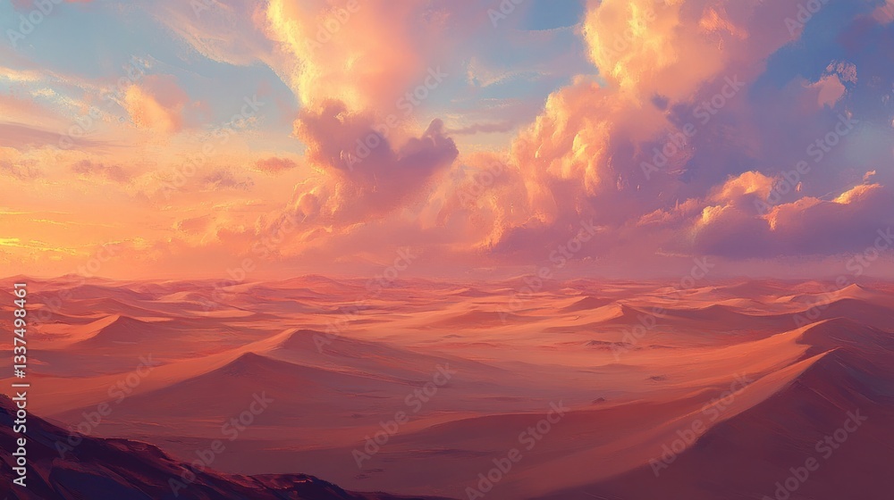 Serene Desert Landscape with Dreamy Pastel Skies and Rolling Dunes Serene Desert Landscape with Dreamy Pastel Skies and Rolling Dunes