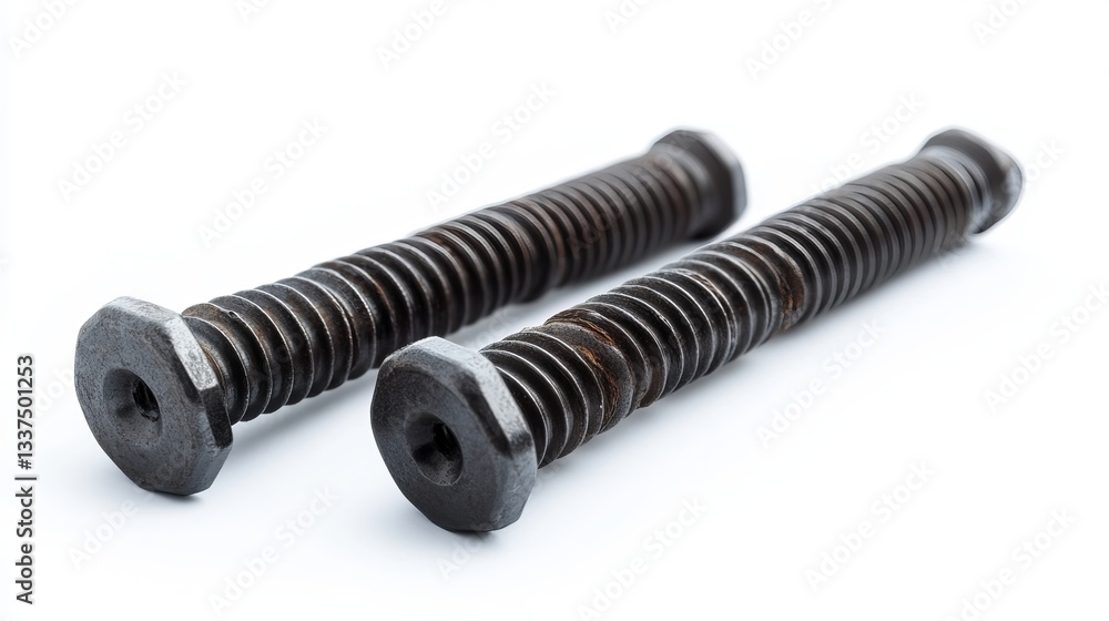 Two iron screws isolated against a white background Two iron screws isolated against a white background